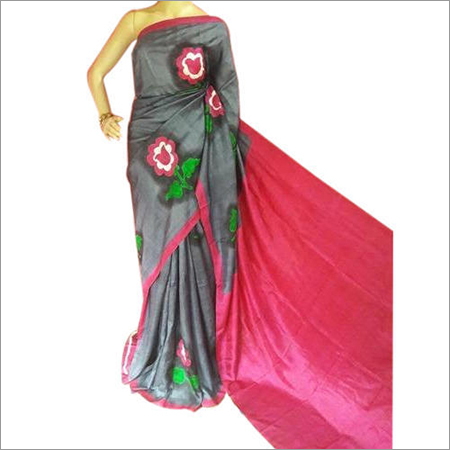 Ladies Party Wear Hand Painted Pure Silk Saree