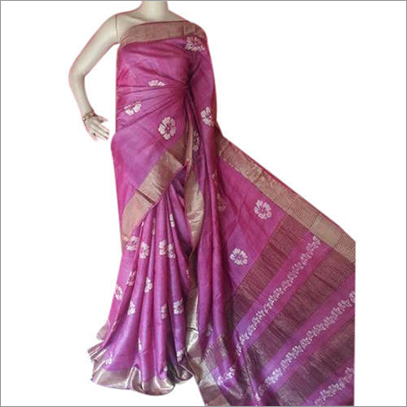 Ladies Zari Border Tussar Silk Saree