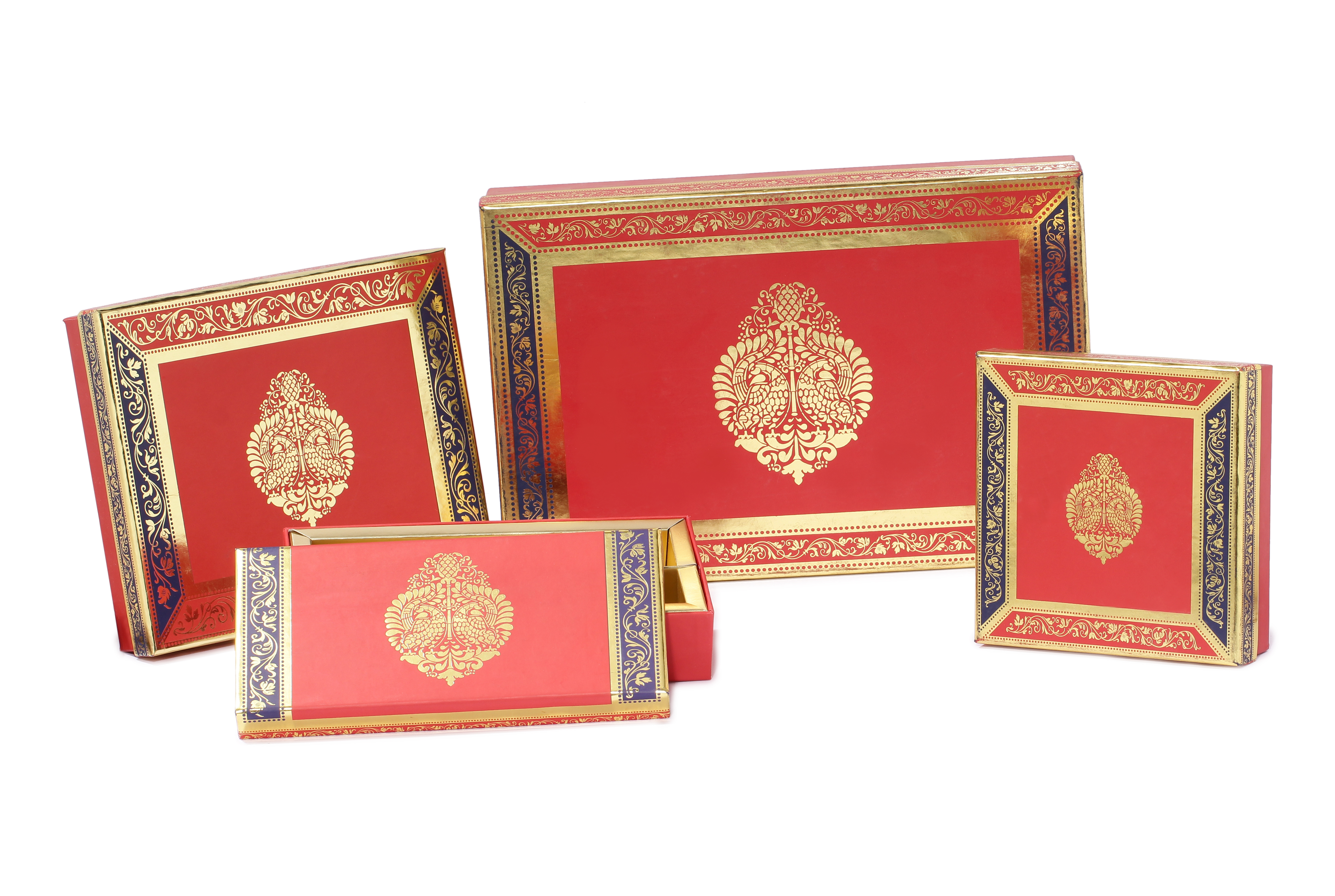 Customize Peacock 1/4 Kg Sweet Box - Paper, 203.2x88.9mm, Red & Blue Color | Rigid, Lightweight, Eco-friendly, Customizable Design