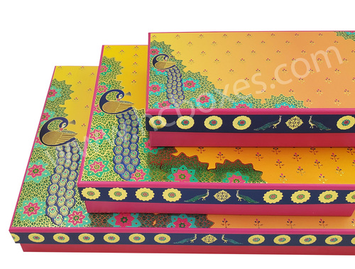 Peacock Sweet Box - 1/4 Kg Capacity, Customized Red Design | Fancy Packaging with Matt Lamination and Gold Foil Finish