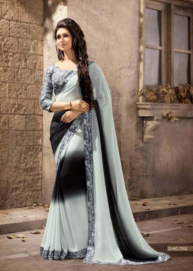 Sethnic Wholesale Pure Georgette Printed Saree Catalog Supplier - Georgette, 5.5 Mtr Length, Multicolour With Printed Pattern, Bollywood Style