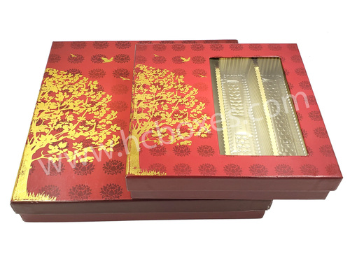 Tree Of Life Customized Sweet Box - 1 Kg Maroon Red Square Design, Gloss Lamination with Gold Foil, 9.75 x 9.75 Inches, Rigid Cardboard Material