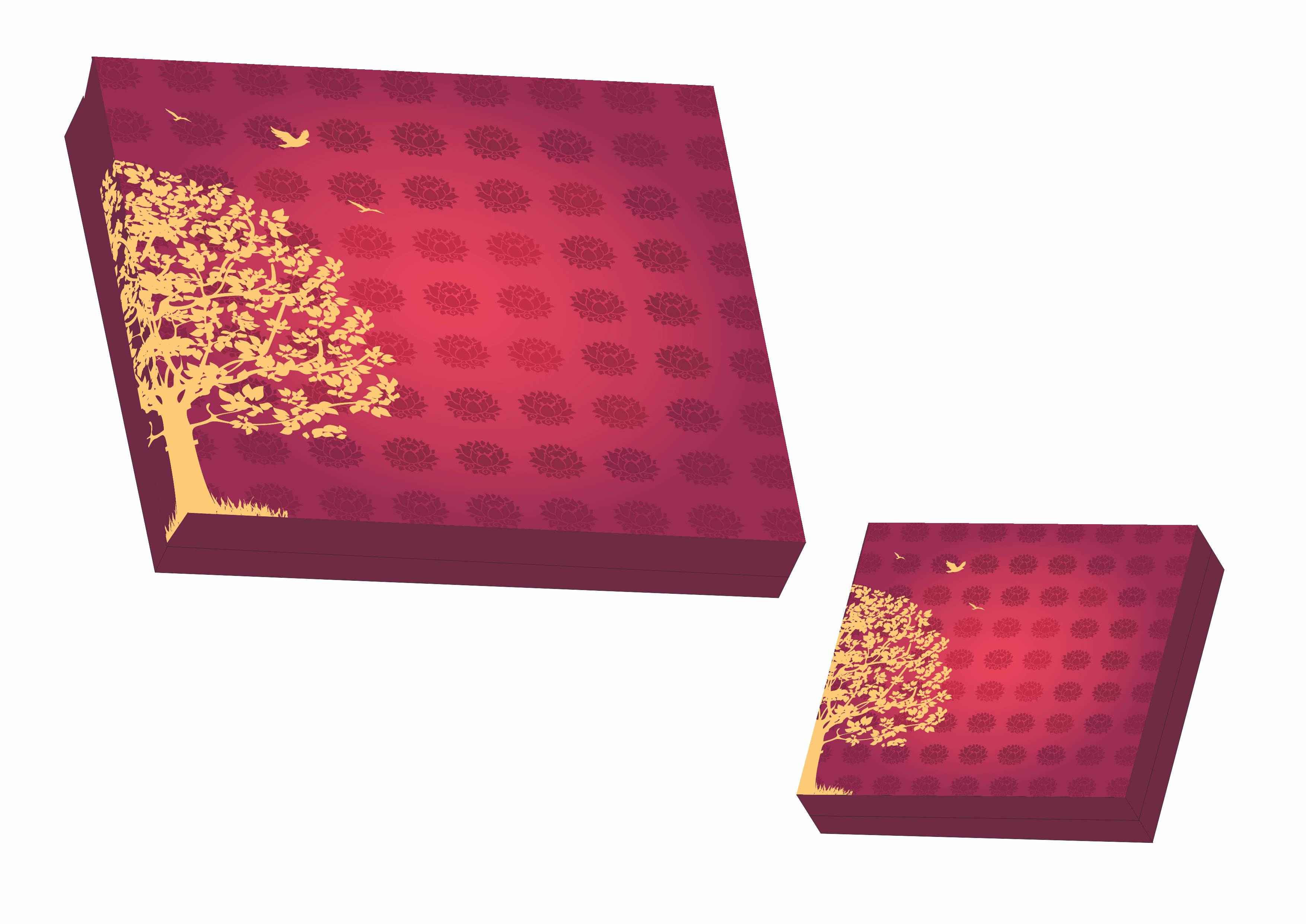 Tree Of Life Customized Sweet Box - 1 Kg Maroon Red Square Design, Gloss Lamination With Gold Foil, 9.75 X 9.75 Inches, Rigid Cardboard Material