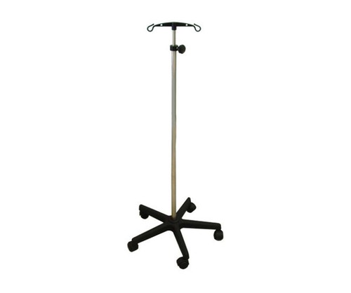 Saline Stand - Stainless Steel, Height Adjustable 1220-2340mm, Chrome Plated Rod with Double Hooks, Heavy Duty Plastic Base, 5 Swivel Castors, Rust Proof, White