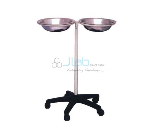 Wash Basin Stand - MS Steel Frame, Height 840mm, Two 35mm Dia Stainless Steel Bowls, Epoxy Coated Finish, Three 50mm Swivel Castors | Ideal for Hospitals and Clinics