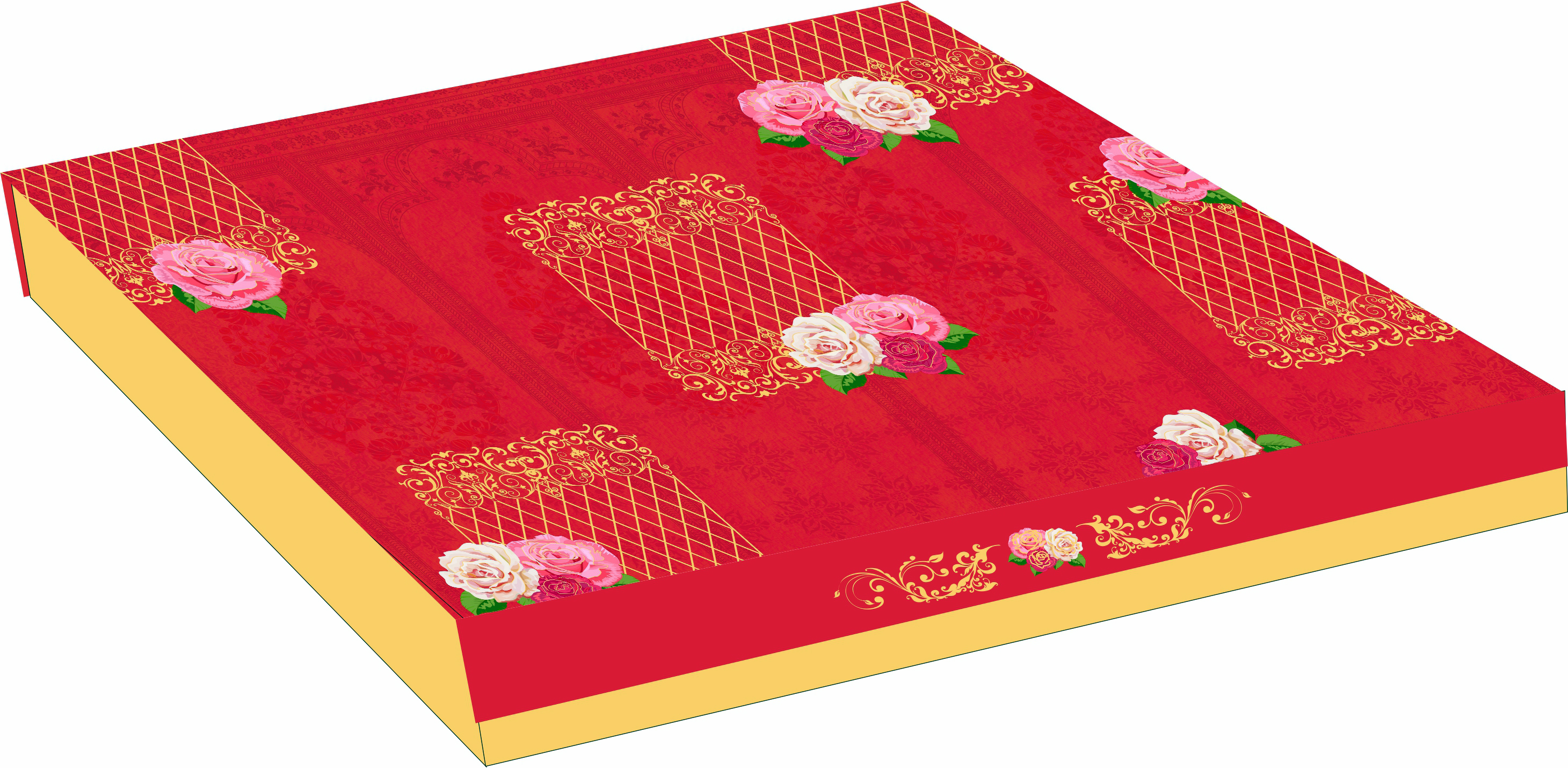 Azara Magnate 1 Kg Sweet Box - Cardboard 13" X 8.5" X 1.5" Red | Features Velvet Lamination Gold Foil Double Tray Design 4 Compartments