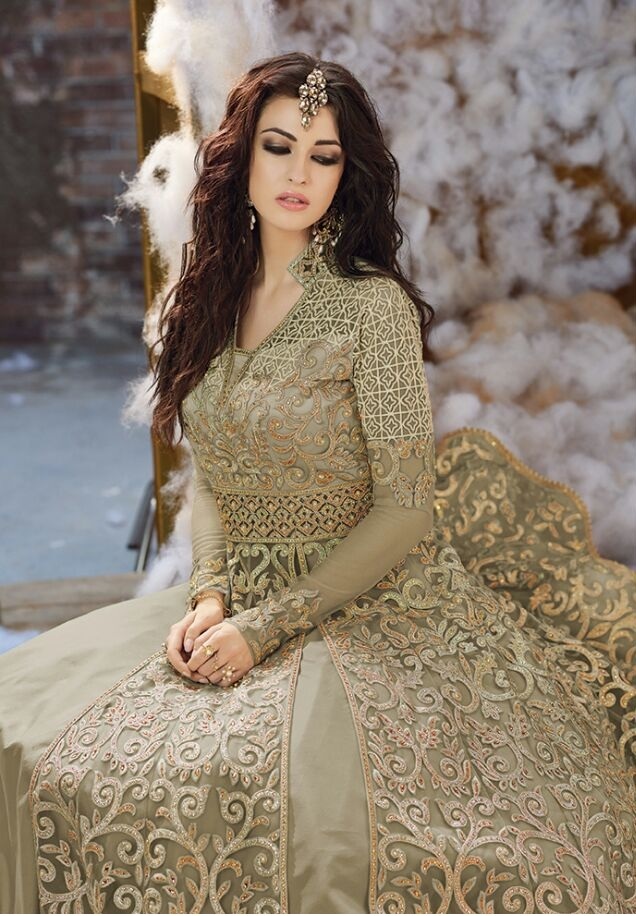 Light Green Designer Anarkali Suits