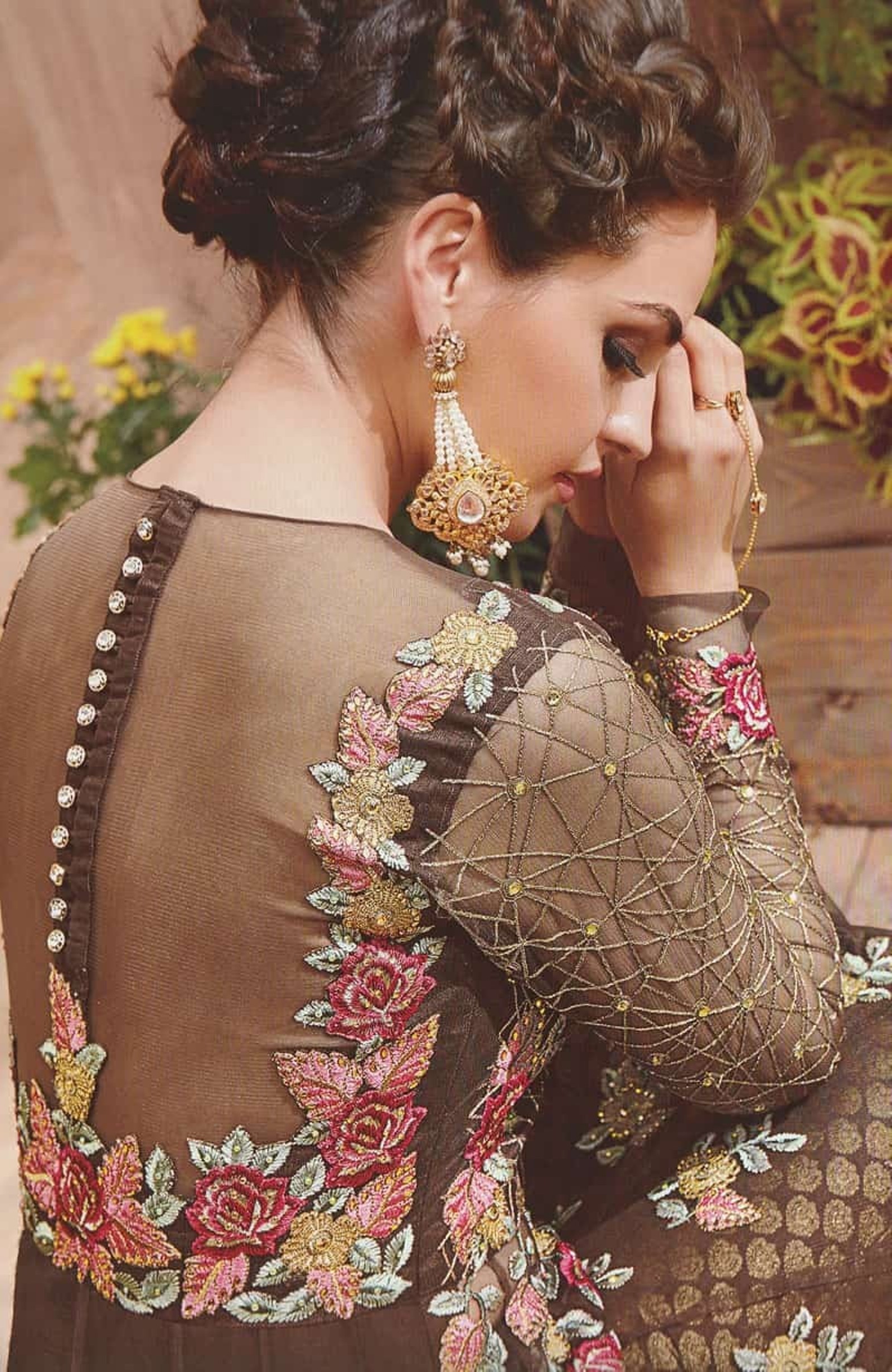 Brown Net Anarkali Suits