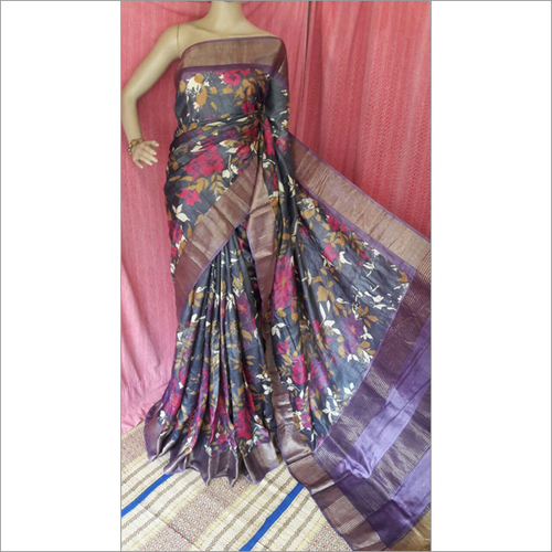 Zari Printed Tussar Saree