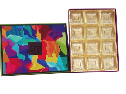 Chocolate Box 12 Pc - 1.2mm Rigid Paper | Multi-Color Design with Matt Lamination & Spot UV Finish, Handmade Elegance for Chocolate Packaging