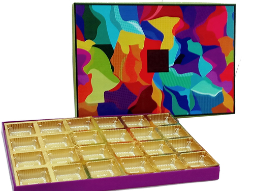 Chocolate Box 18 Pcs - Rigid Paper, 12x6 Inch, Multi Color | Fancy Packaging with Matt Lamination & Spot UV, Customized Cavity Tray for Chocolates