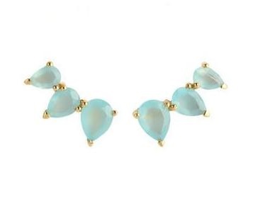 Pear Gemstone Prong Set Ear Climbers - Stone Size 6x4mm 7x5mm 8x6mm - 925 Silver Earring