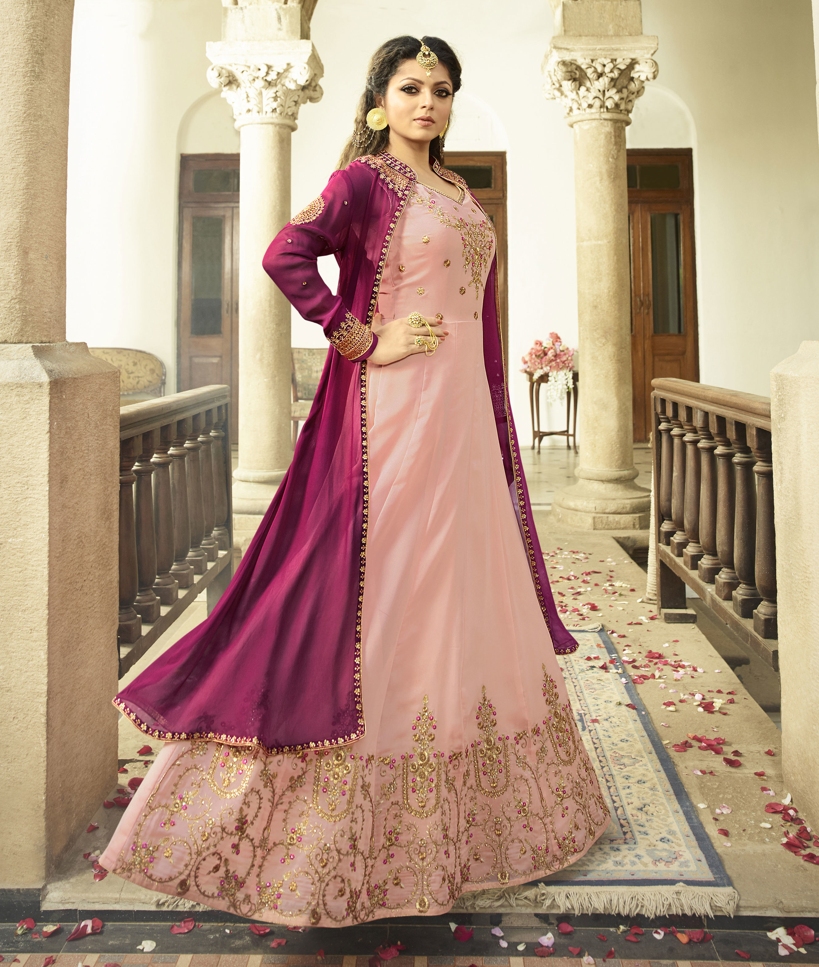 Peach Jacket Anarkali Suits