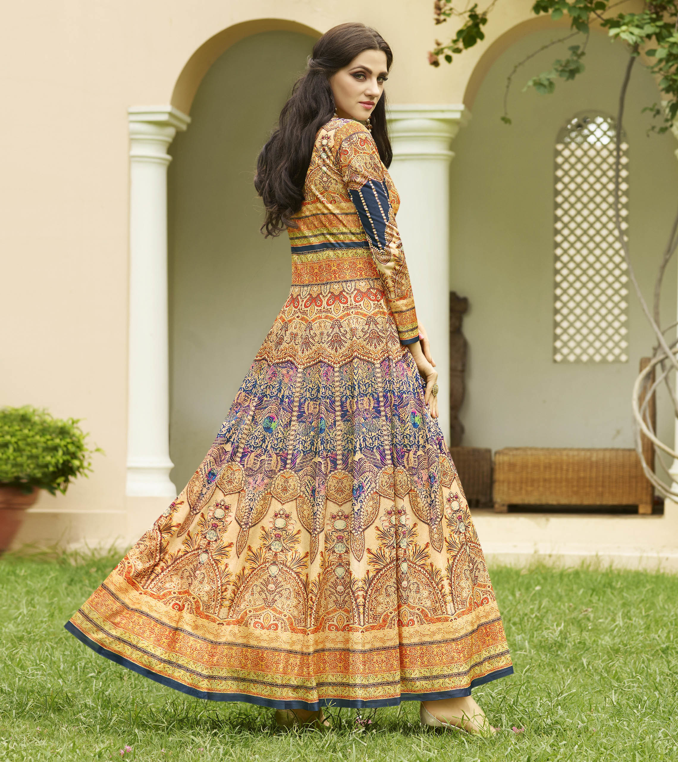 Semi Stitch Suits - Jersey Cotton & Santoon Fabric, Cream Ethnic Wear With Printed Design, Full Sleeves, 60" Length