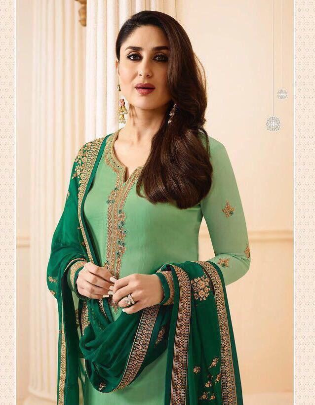 Light Green Embroidered Silk Suits