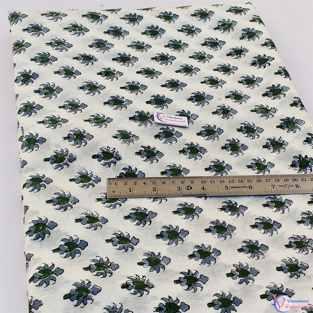 Hand Block Printed Cotton Fabric - 100% Cotton, 10 Meters Length, Multi Color, 44-45 Inch Width | Casual Style Fabric