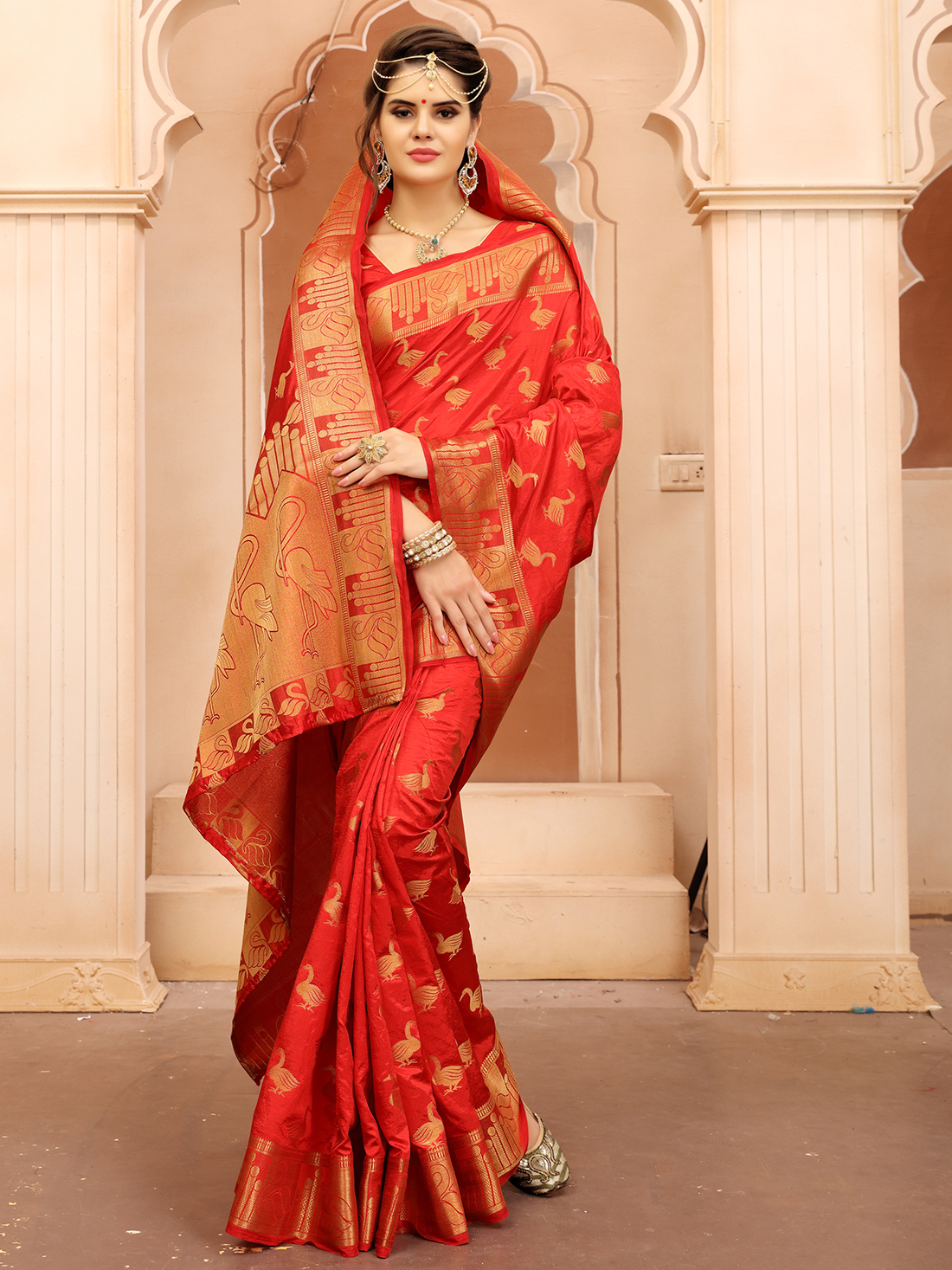 Crepe Red Saree