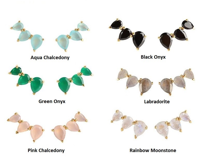 Pear Trendy Turquoise Prong Set Ear Climbers - 925 Silver Earring For Women
