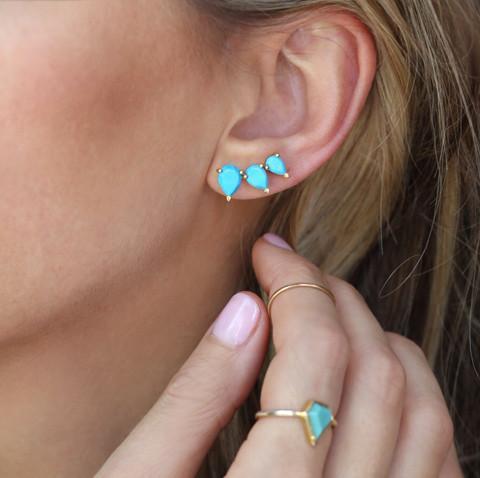 Pear Trendy Turquoise Prong Set Ear Climbers - 925 Silver Earring For Women