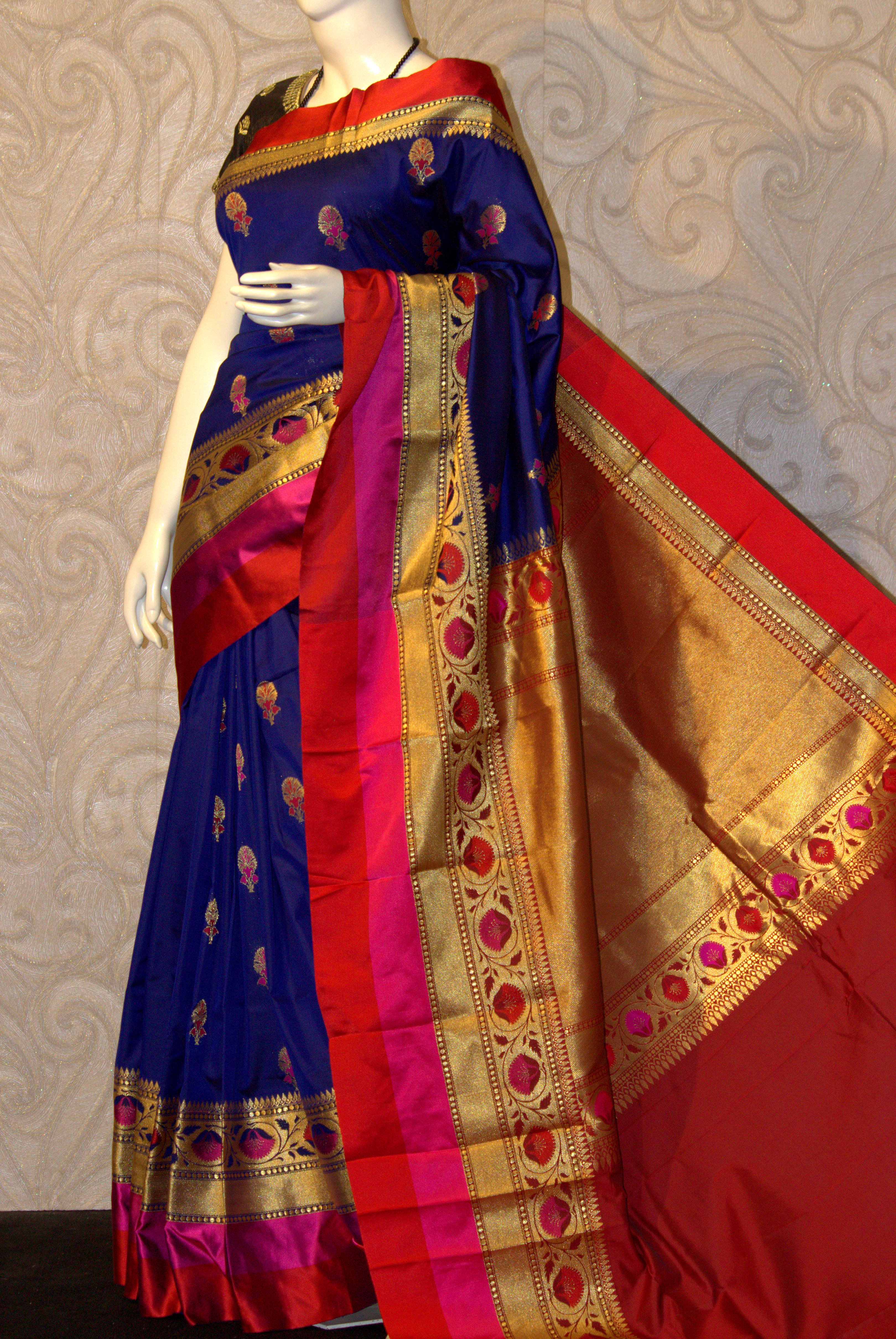Blue And Red Banarasi Paithani