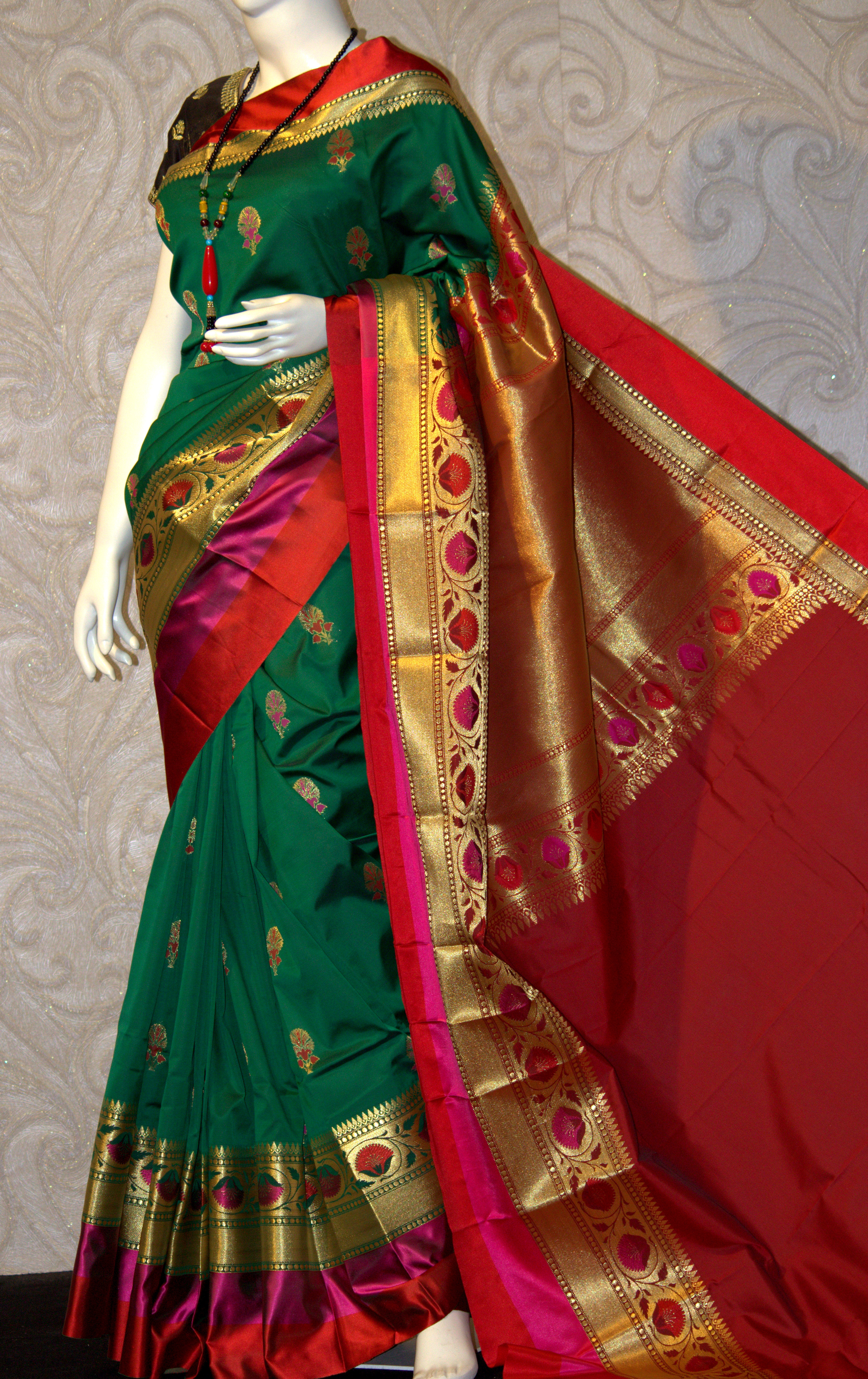 Green And Red Banarasi Paithani