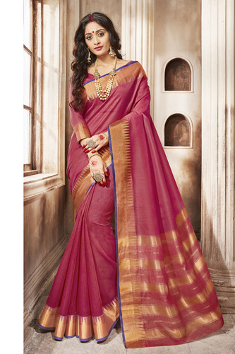 Fancy Khadi Saree - Khadi Silk, Cherry Red | Ethnic Dress, Short Sleeves, Printed Pattern, Durable Fabric