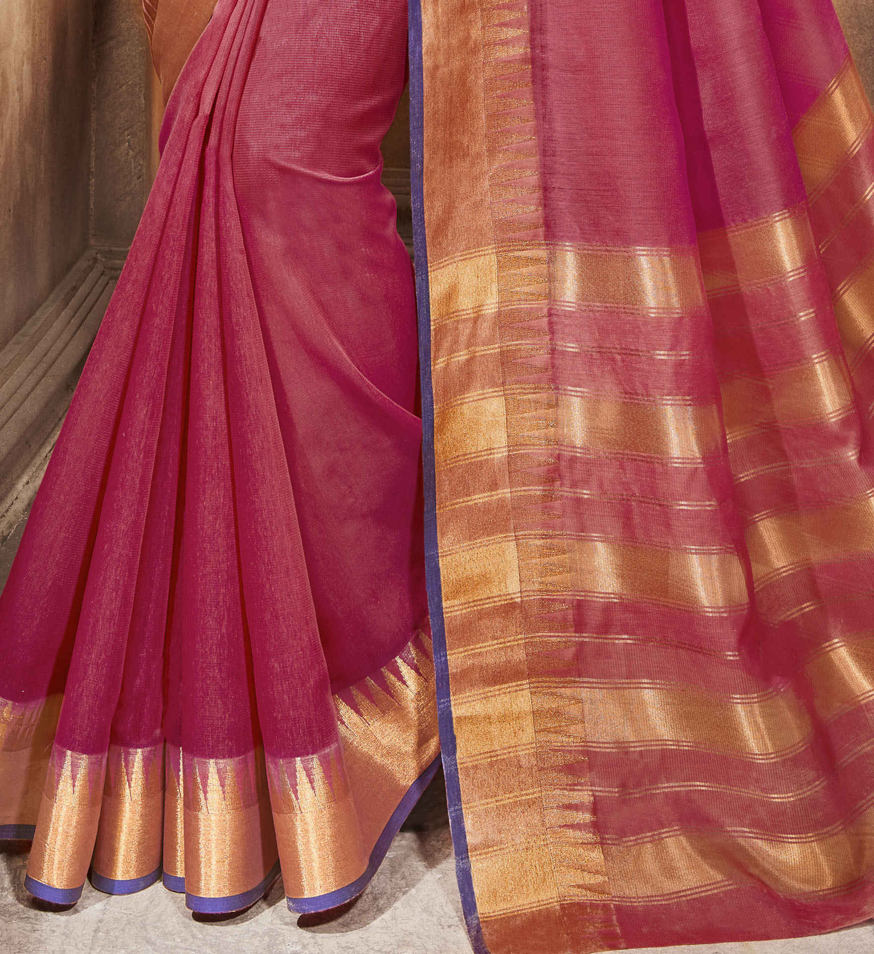 Fancy Khadi Saree - Khadi Silk, Cherry Red | Ethnic Dress, Short Sleeves, Printed Pattern, Durable Fabric