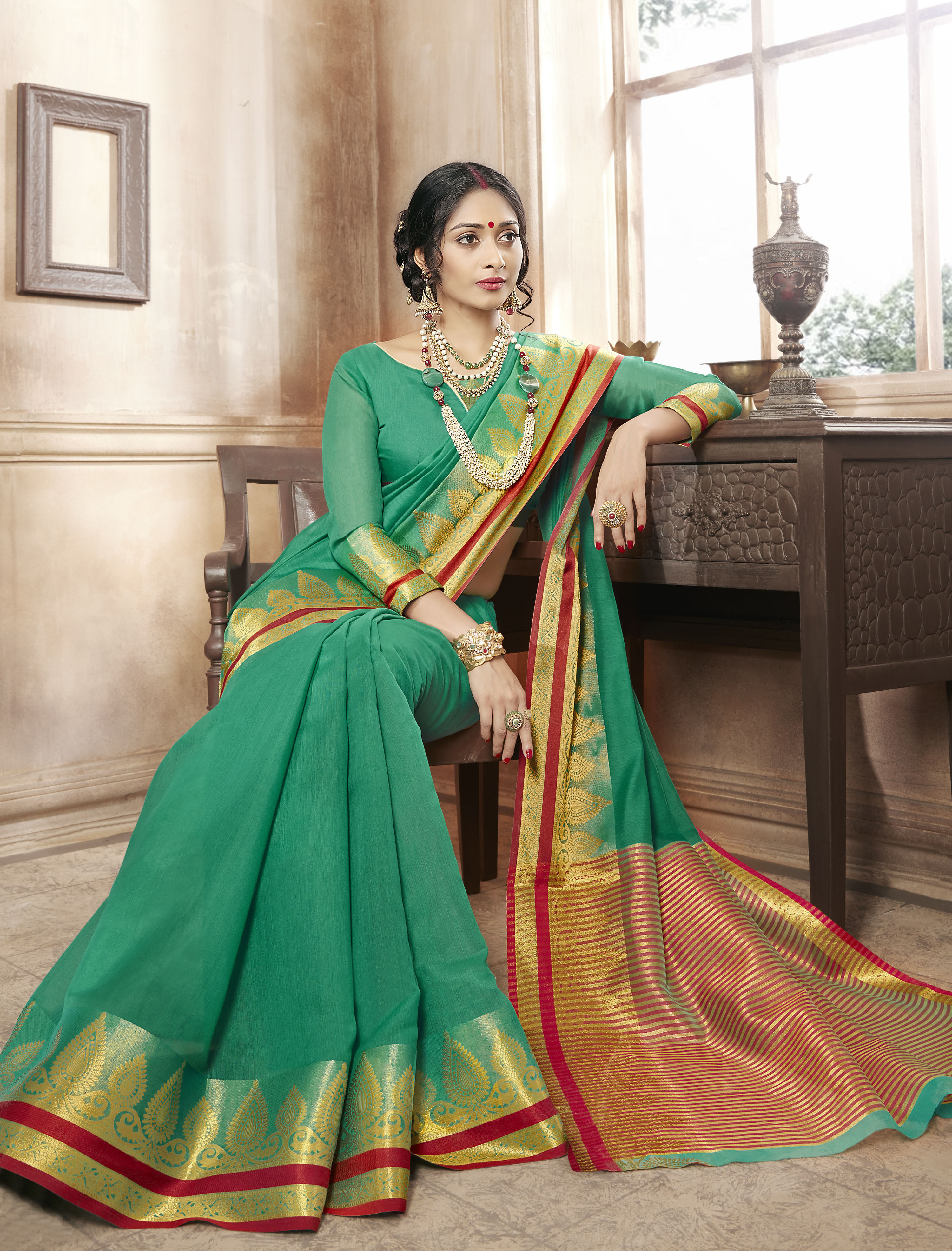 Green Saree - Khadi Silk 5.5m, Green | Traditional Design, Durable Fabric, Soft Texture