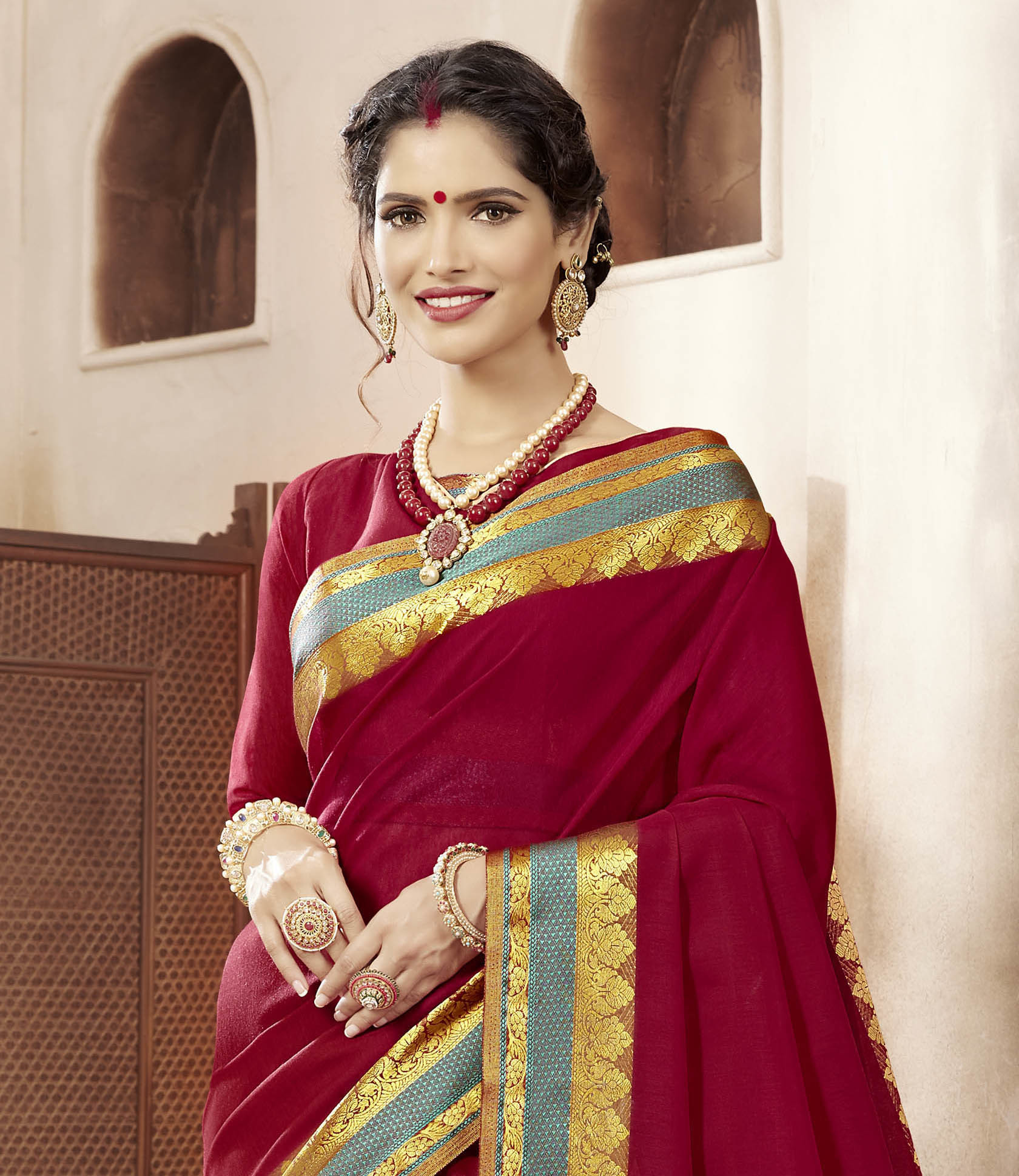 Khadi Silk Saree - Red Sky Color With Matching Blouse | Elegant Ethnic Wear, Plain Dyed, Short Sleeves, Exceptional Durability