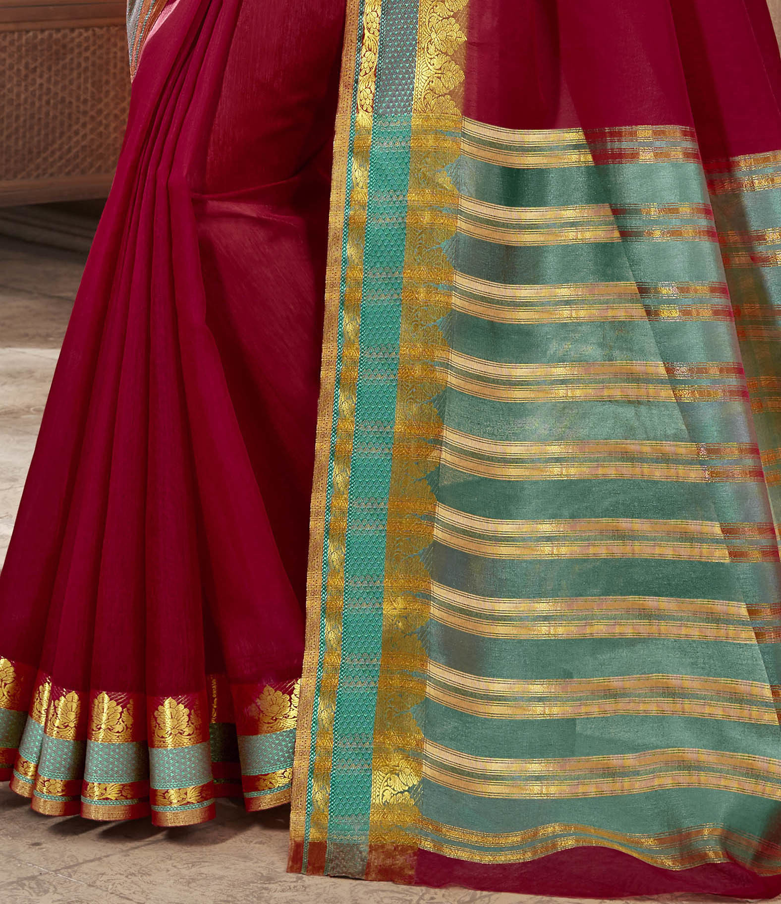 Khadi Silk Saree - Red Sky Color With Matching Blouse | Elegant Ethnic Wear, Plain Dyed, Short Sleeves, Exceptional Durability