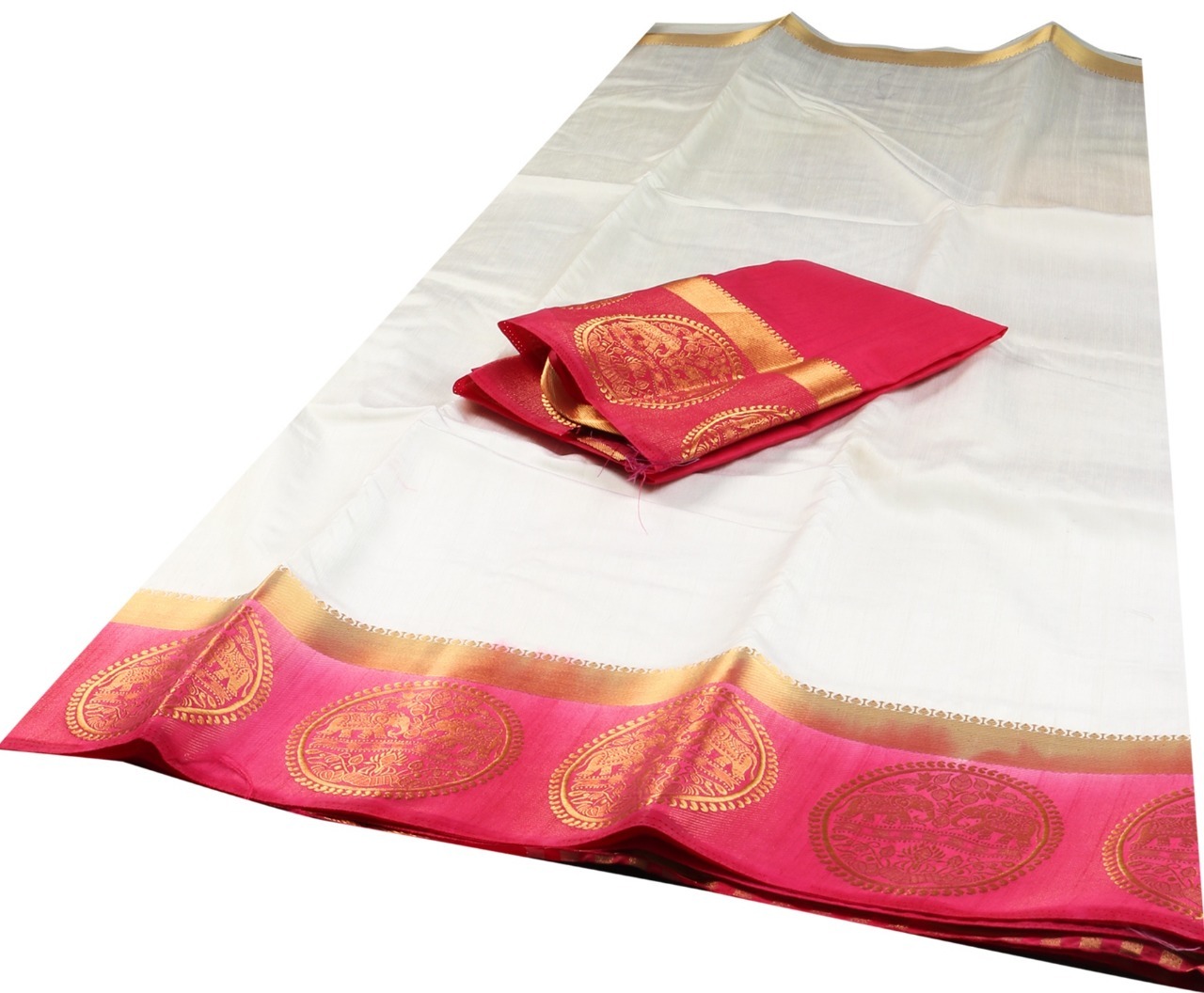 Indian Traditional Sari - Raw Silk Fabric, 5.5 Meters Length + 0.80 Blouse, Orange Color | Breathable, Washable, Printed Pattern, Traditional Bridal Style