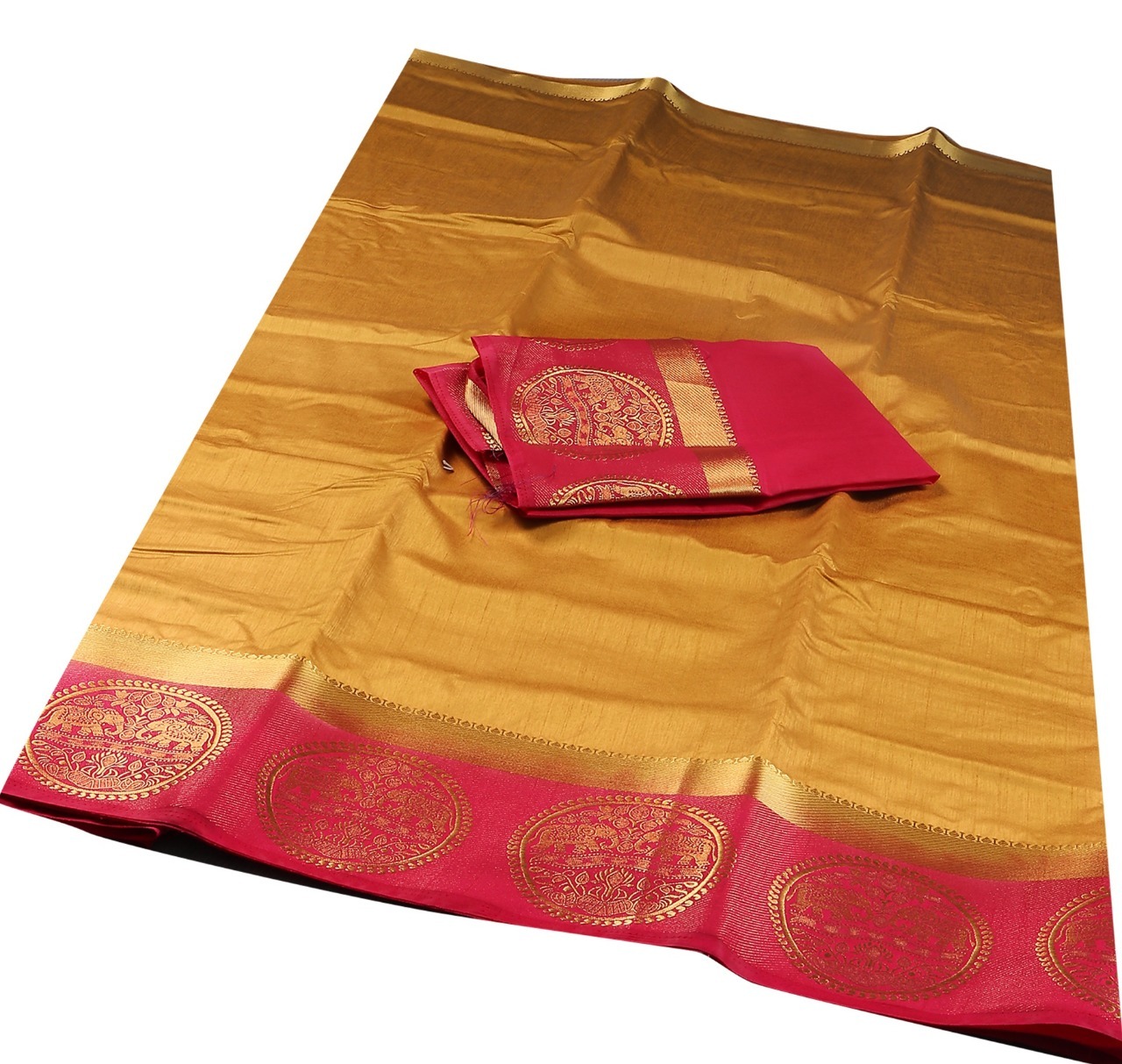 Indian Traditional Sari - Raw Silk Fabric, 5.5 Meters Length + 0.80 Blouse, Orange Color | Breathable, Washable, Printed Pattern, Traditional Bridal Style