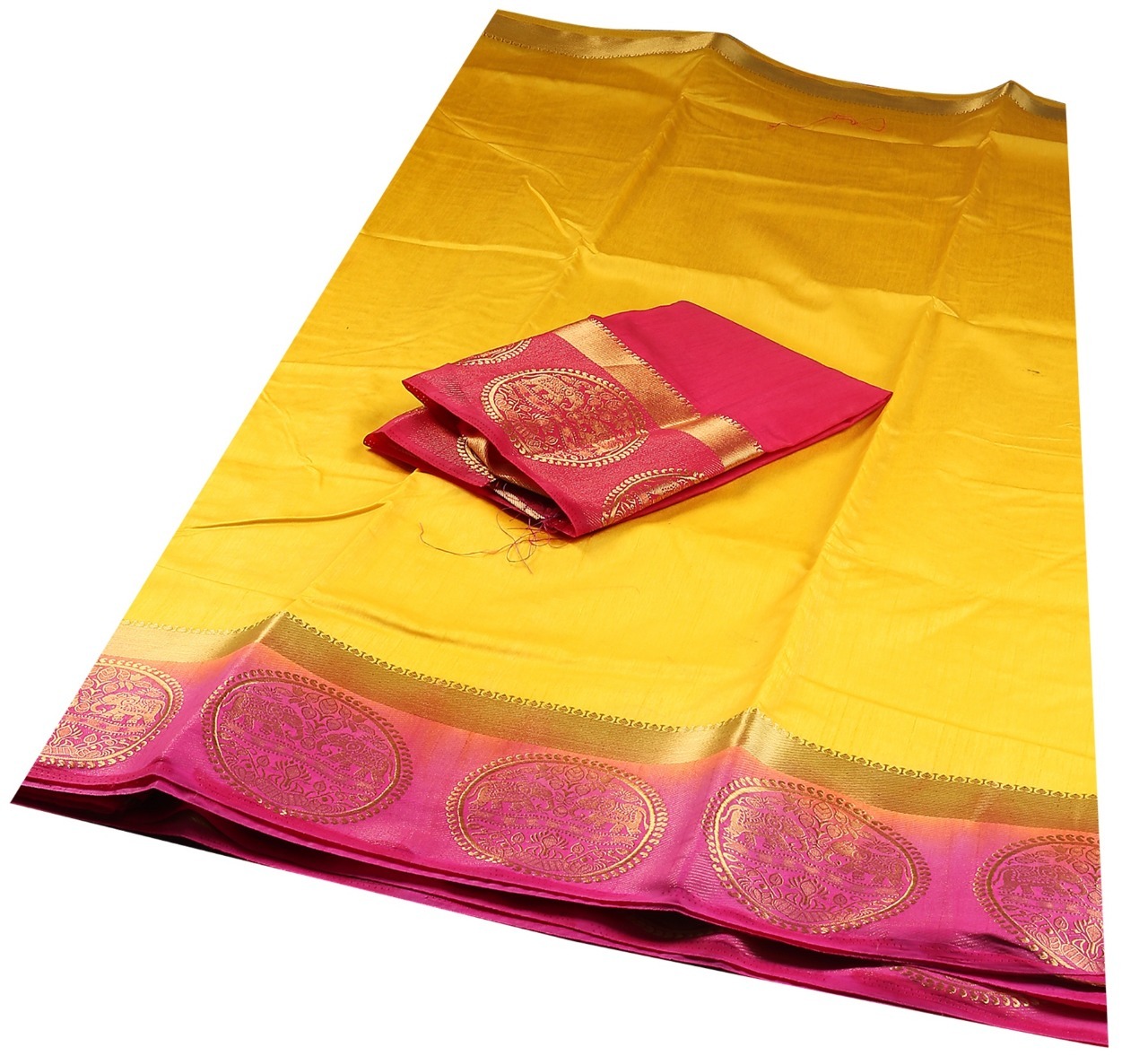 Indian Traditional Sari - Raw Silk Fabric, 5.5 Meters Length + 0.80 Blouse, Orange Color | Breathable, Washable, Printed Pattern, Traditional Bridal Style