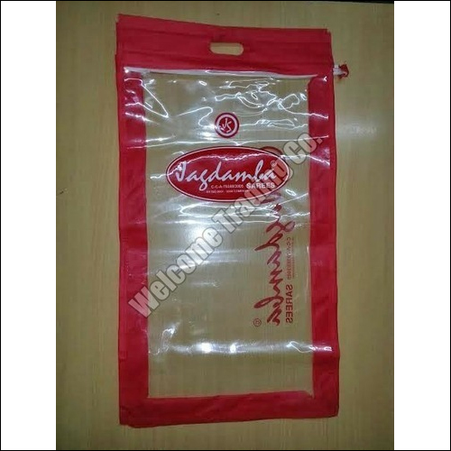 Saree Packing Bags - PVC and Nonwoven Material, 14 x 16 x 2 Inches, Red Color, Transparent, Zipper Closure, Moisture Proof, 100% Virgin Quality, Light Weight