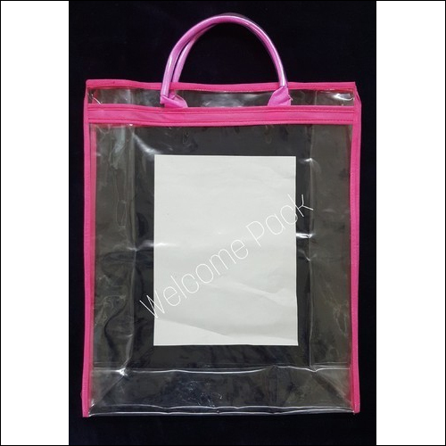 PVC Loop Handle Shopping Bags - 43cm x 36cm x 13cm, Transparent Pink, Soft & Moisture Proof, Recyclable Design
