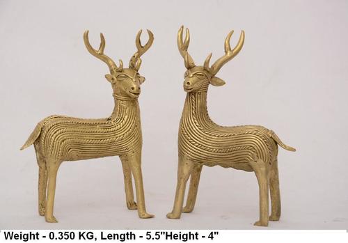 Brass Handicraft Deer Sculpture - 5.5x4 Inches, Golden Antique Imitation Metal Finish | Polished Indian Design, Animal Theme