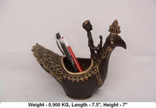 गोल्डन ब्रास पीकॉक पेन स्टैंड