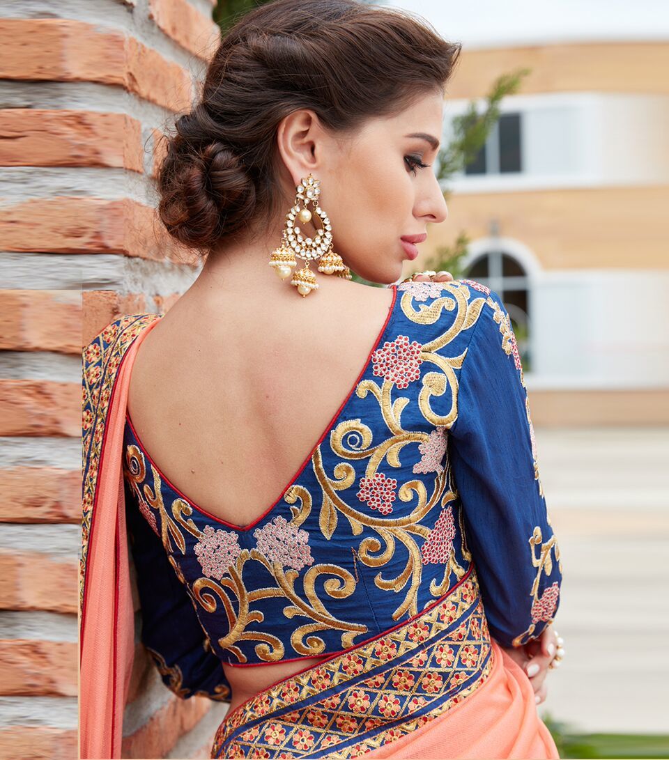 Peach Designer Handwork Saree