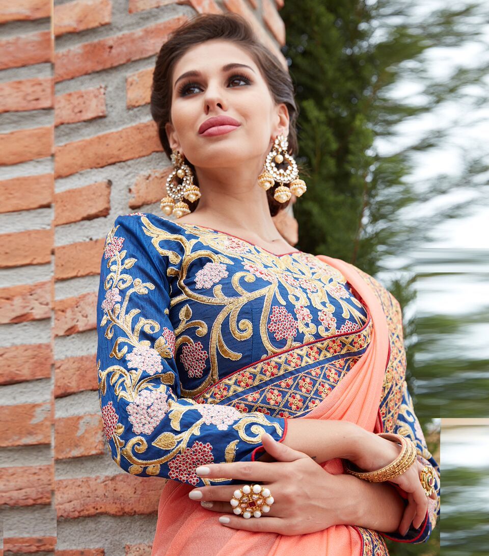 Peach Designer Handwork Saree