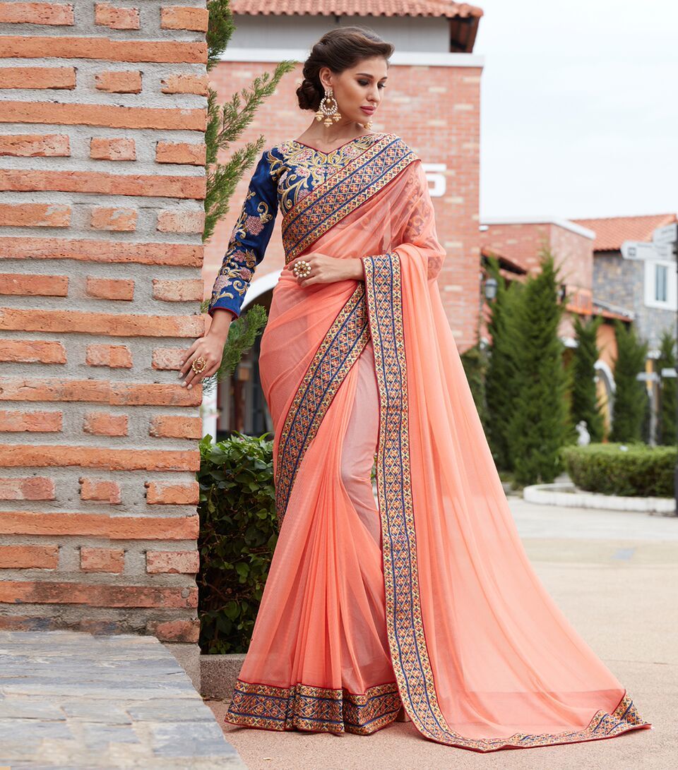 Peach Designer Handwork Saree
