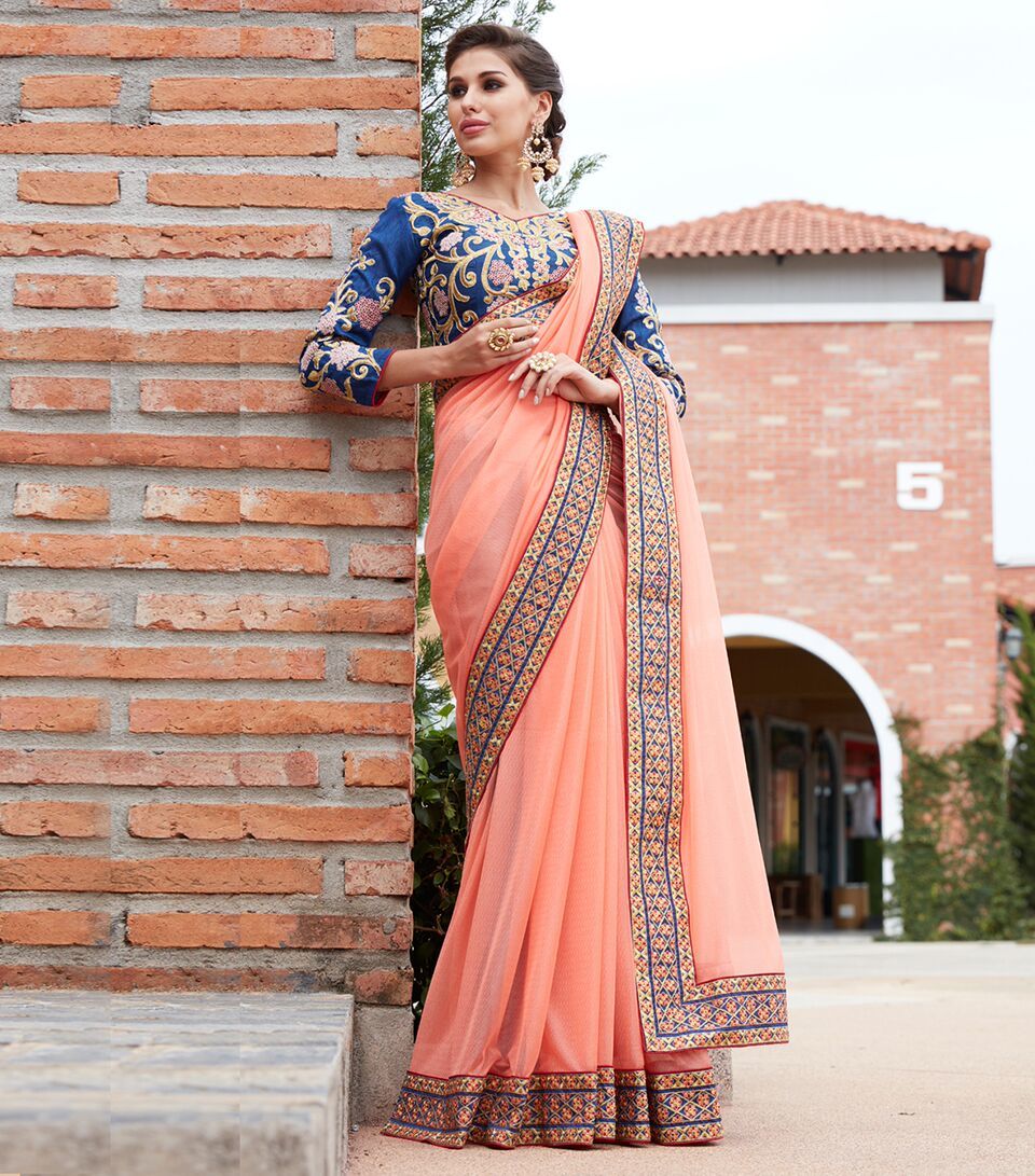 Peach Designer Handwork Saree