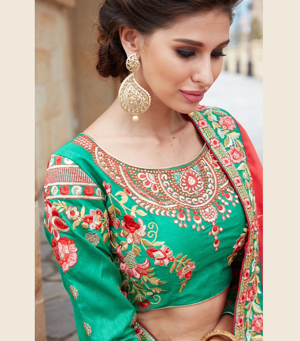 Designer Western Wear Saree - Bamber Silk & Raw Silk Fabric | Red & Pink Printed Ethnic Dress, Short Sleeves Style