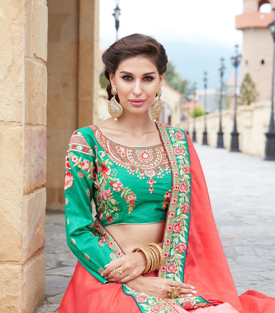 Designer Western Wear Saree - Bamber Silk & Raw Silk Fabric | Red & Pink Printed Ethnic Dress, Short Sleeves Style
