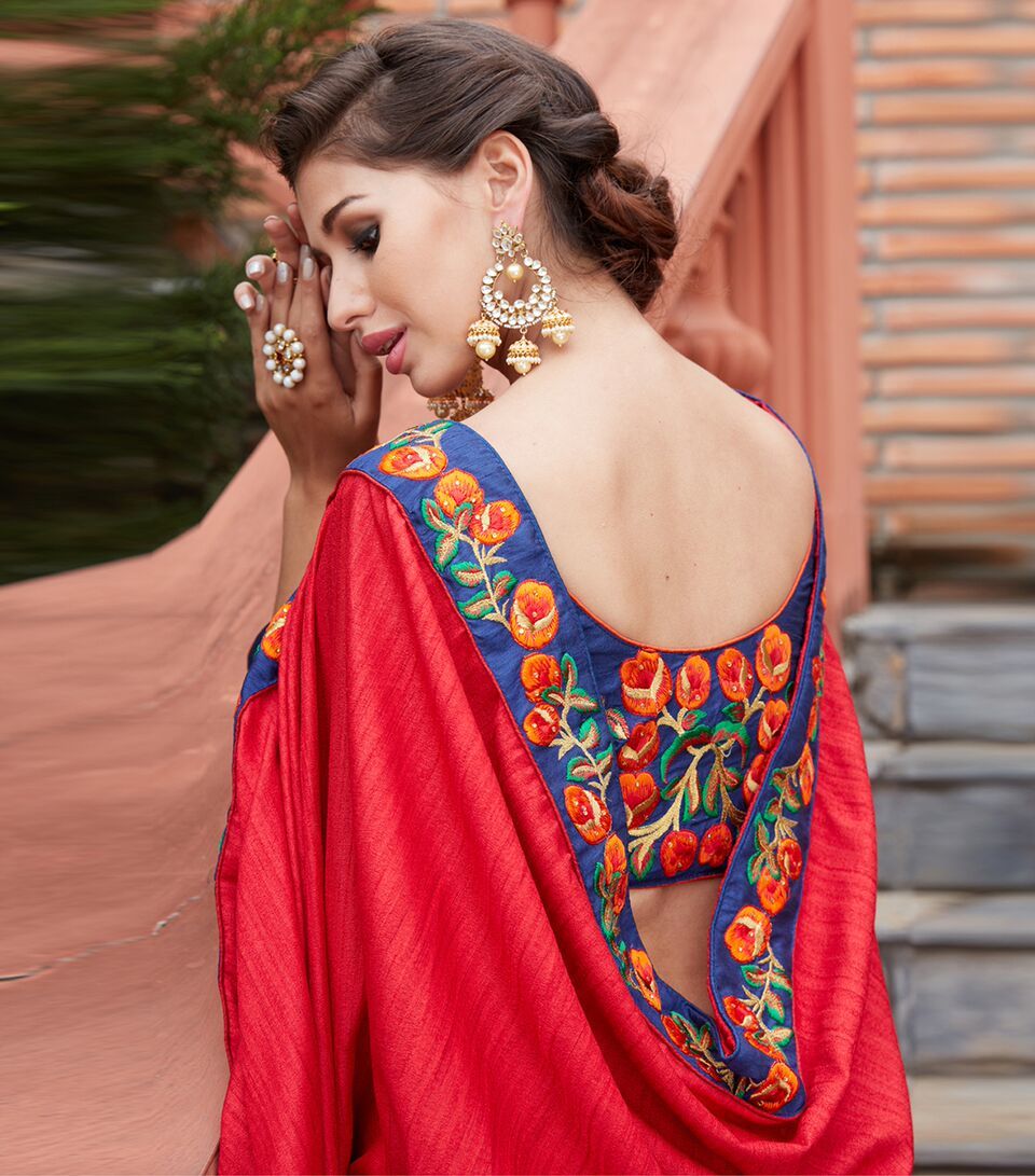 Red & Orange Embroidered Saree