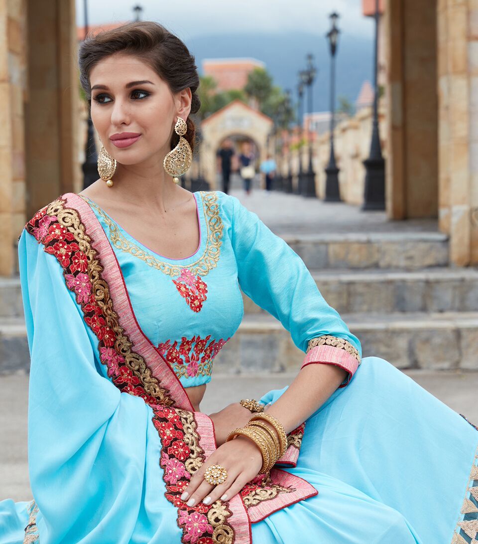 Sky Blue Butta Saree