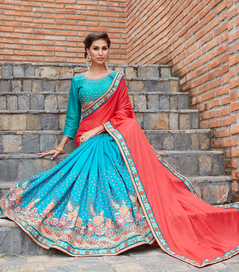 Sky Blue Branded Saree