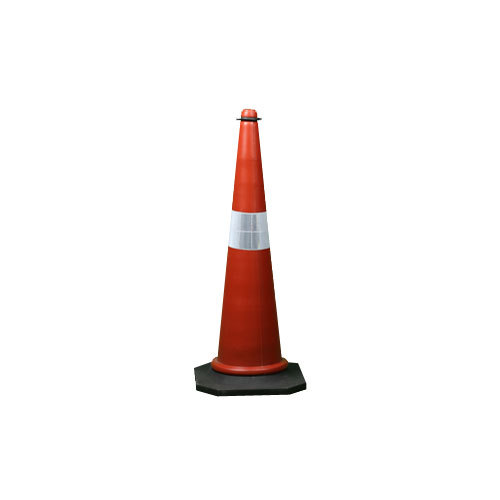 Traffic Cone - Rubber Base 750mm Height, 380x380mm Dimensions , Red Reflective Sleeve 4inch/6inch