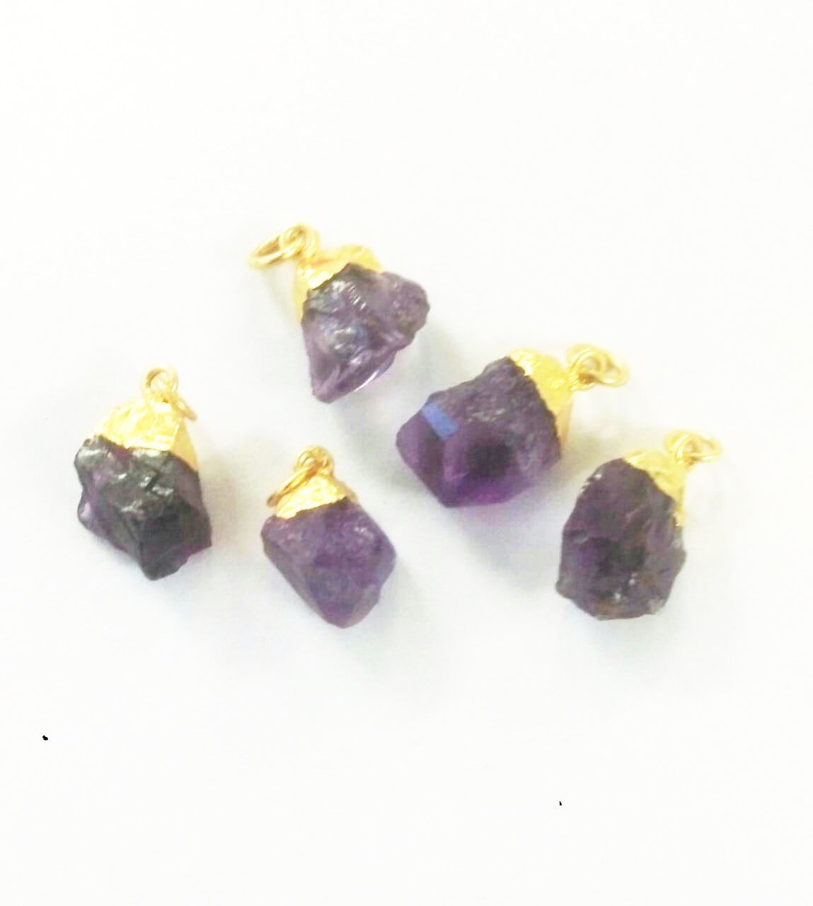 Amethyst Raw Gold Electroplated Cap Pendant Size: 10-14mm