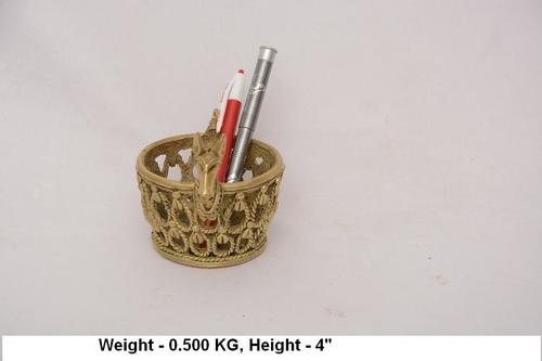 Brass Horse Pen Stand - 100% Handmade, Recycled Brass & Natural Wax, Golden Color | Antibacterial, Lightweight, Antique Imitation Style