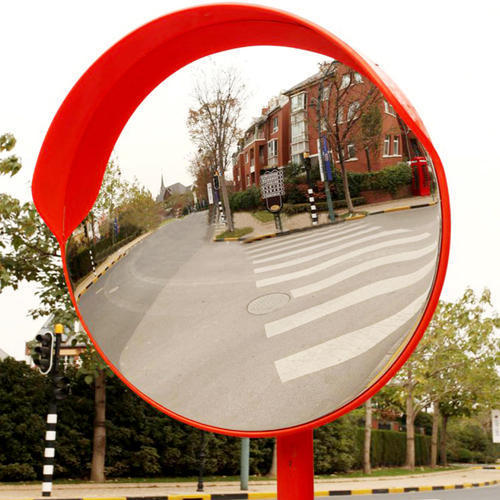 Convex Mirror - Polycarbonate Construction, 30cm Size, Orange Color | Automatic Function, Includes Wall and Pole Mount Bracket